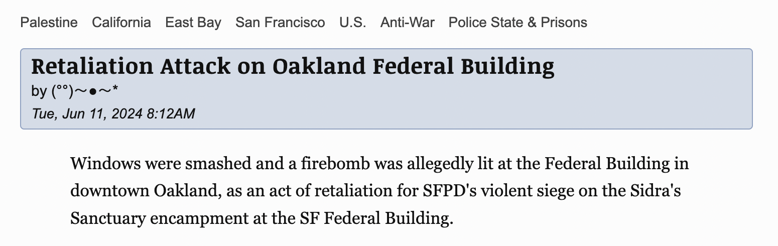 Retaliation Attack on Oakland Federal Building