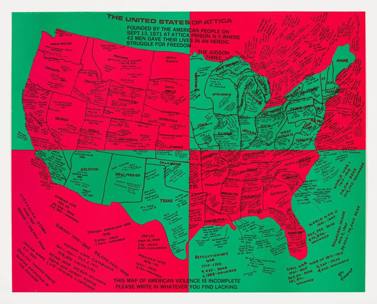 A map outlining the genocidal violence carried out in the creation and maintenance of America.