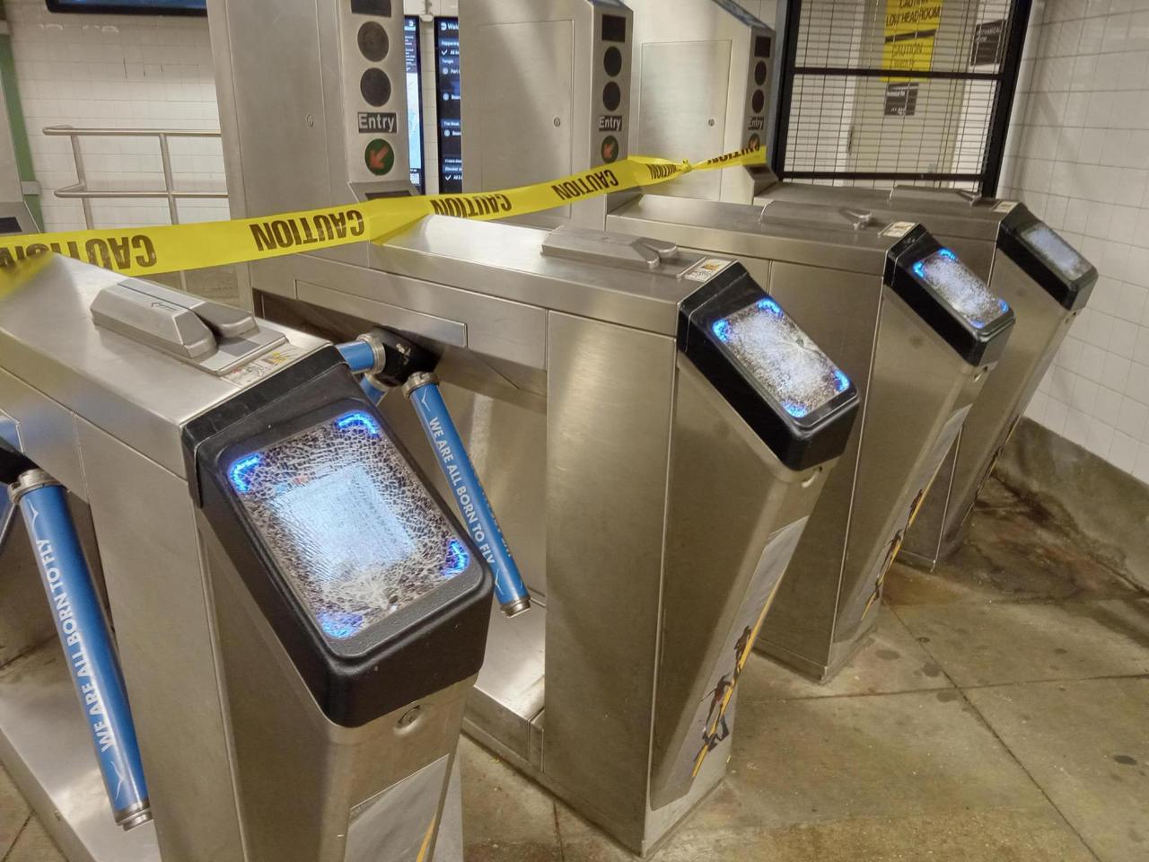 Multiple subway card readers smashed