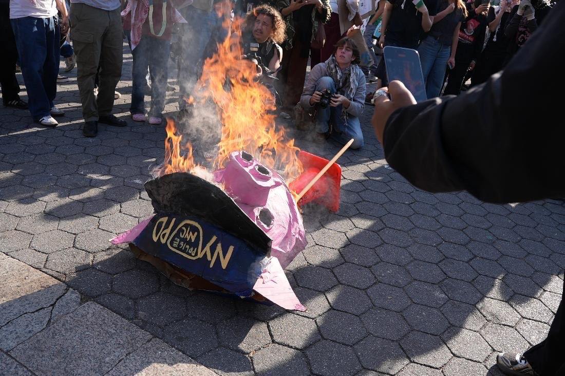 Burning New York Pig Department Effigy