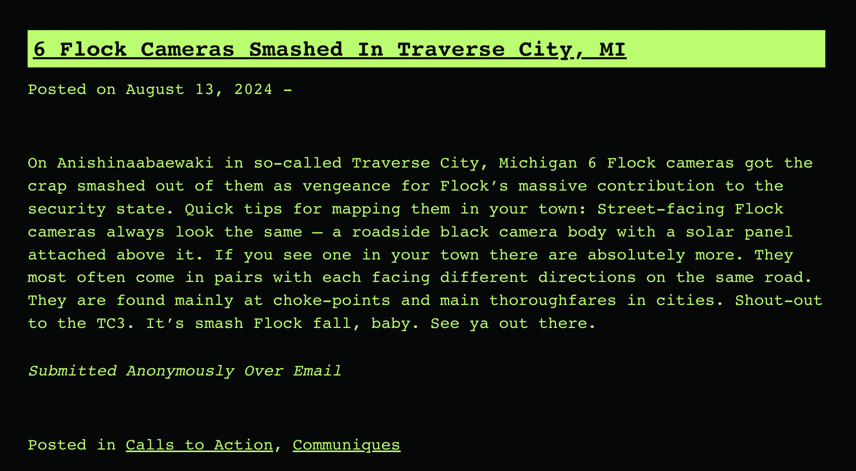 6 Flock Cameras Smashed In Traverse City, MI